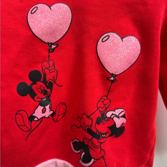 Disney 3T Girls Red and Pink Mickey & Minnie Mouse Valentine’s Day Sweatshirt - Picture 2 of 4